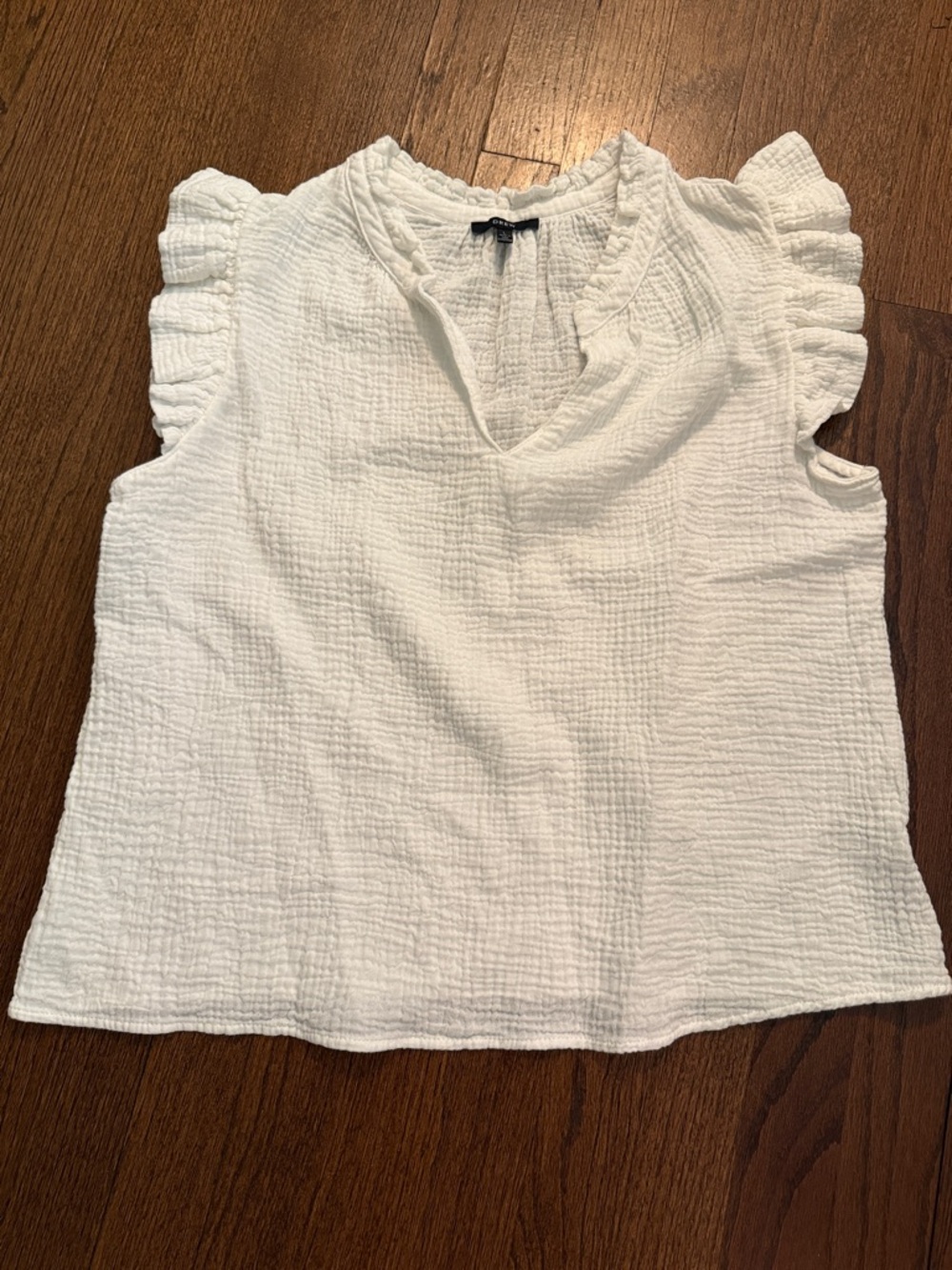 Women’s White Ruffle Sleeve Textured V-Neck Top